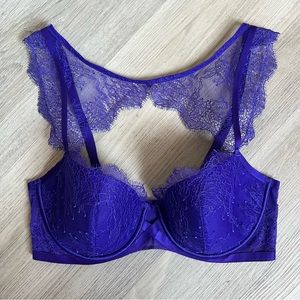 Very Sexy 34D Lined Demi Victoria’s Secret Bra High Neck Lace Bralette Purple